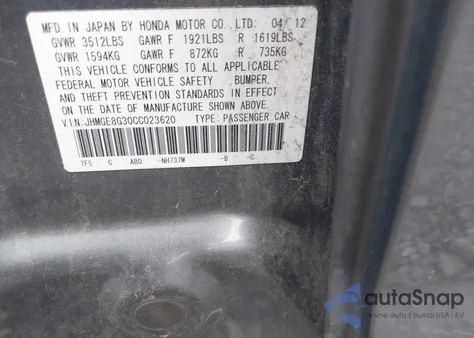 2012 Honda Fit из США, поврежденный, VIN JHMGE8G30CC023620